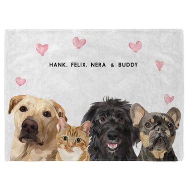 Valentines Pet Face Blanket - Four Pets