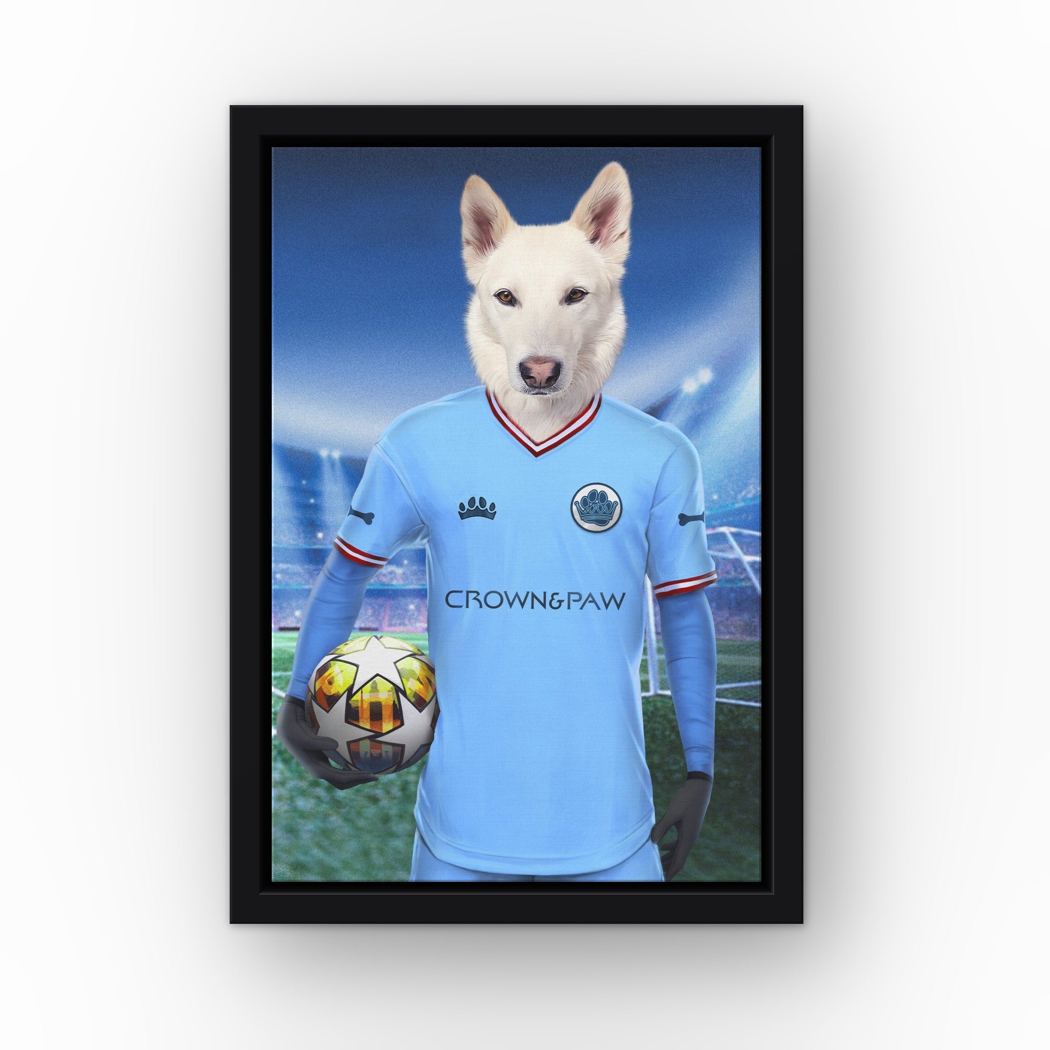 Pawchester City custom pet canvas in a black floating frame