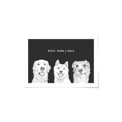 Crown and Paw - Framed Poster Illustrated Pet Portrait - Three Pets