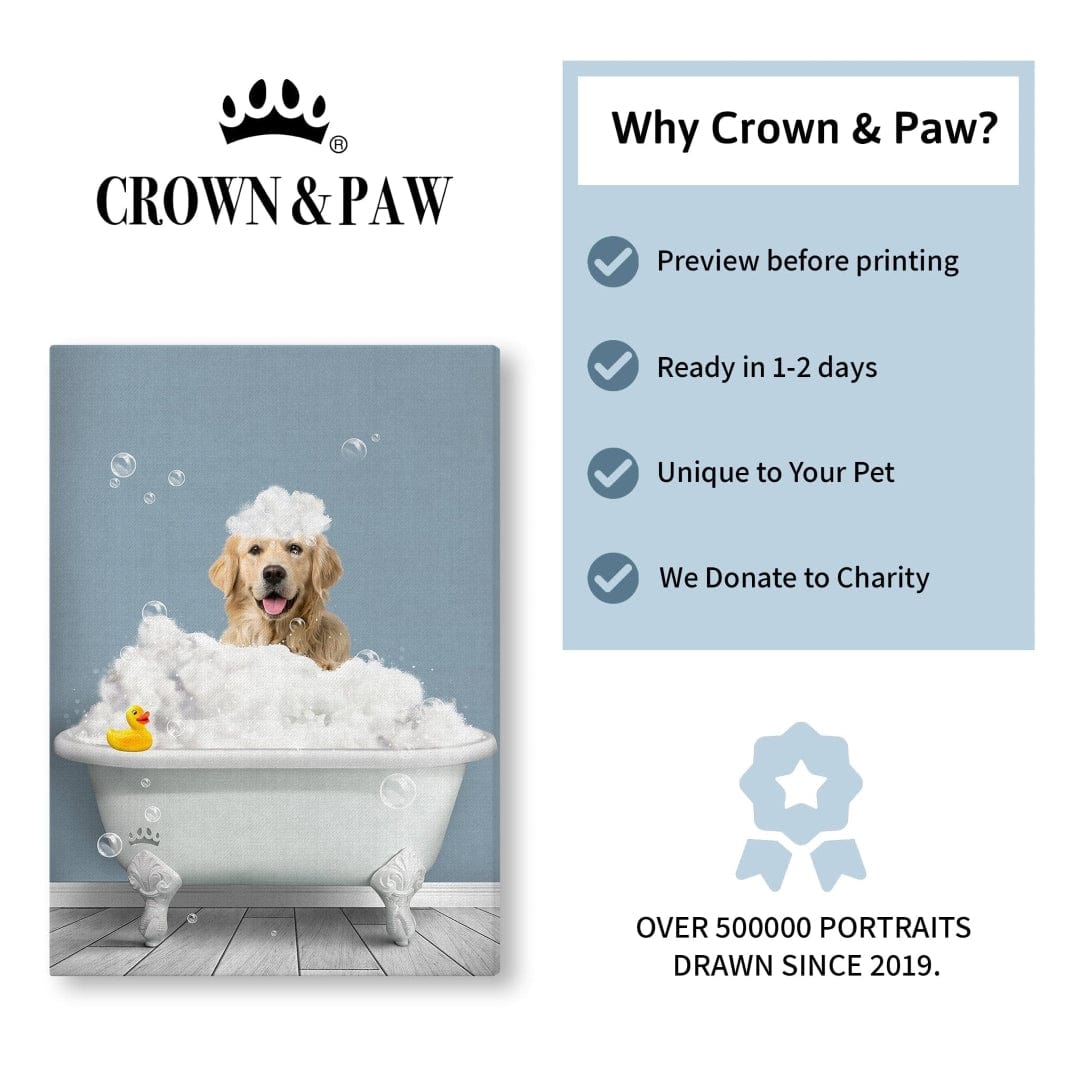 Crown and Paw - Canvas Bath Tub Pet Portrait (One Pet) - Custom Pet Art
