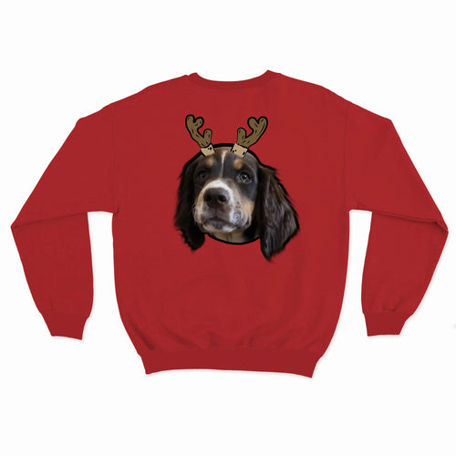 Crown and Paw - Custom Clothing Novelty Pet Face Christmas Sweatshirt Christmas Red / Reindeer Antlers / S