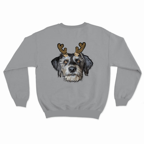 Crown and Paw - Custom Clothing Novelty Pet Face Christmas Sweatshirt Sports Grey / Reindeer Antlers / S