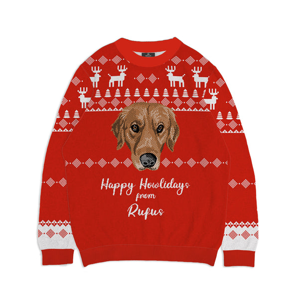 Happy Howlidays Reindeer Pattern Sweater - Custom Christmas Knitwear