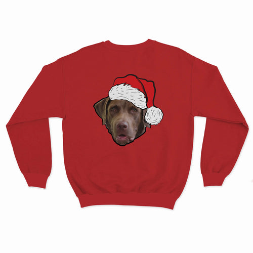 Crown and Paw - Custom Clothing Novelty Pet Face Christmas Sweatshirt Christmas Red / Santa Hat / S