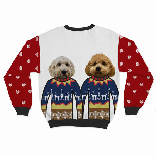 Crown and Paw - Custom Clothing Premium Christmas Sweatshirt - Two Pets Snow White / Hearts / S
