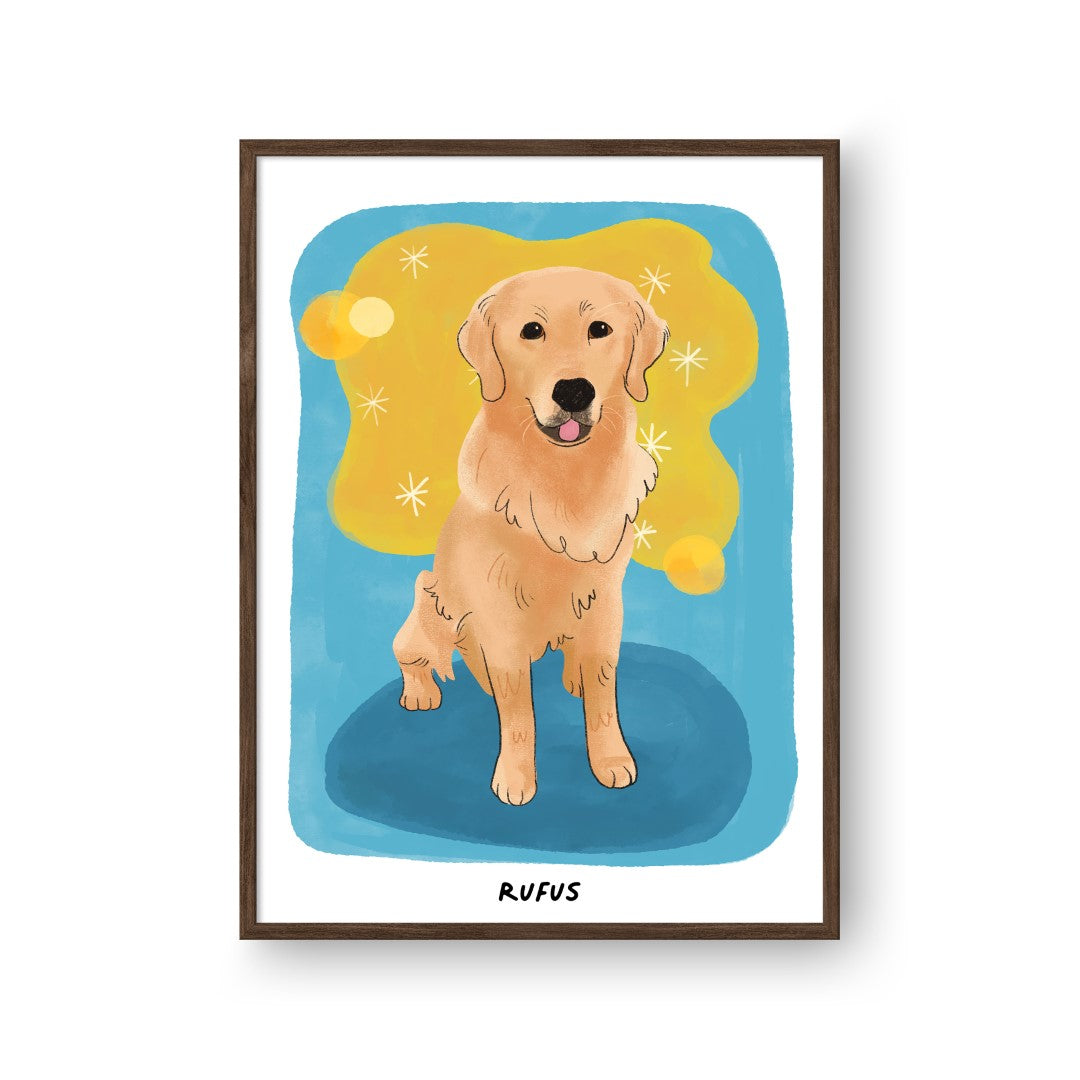 Premium Watercolor Pet Portrait - One Pet, Framed Poster