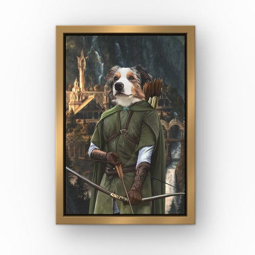The Archer (Background 3) custom pet canvas in a gold floating frame