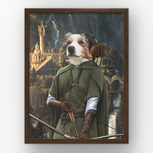 The Archer (background 3) custom pet poster in a walnut frame