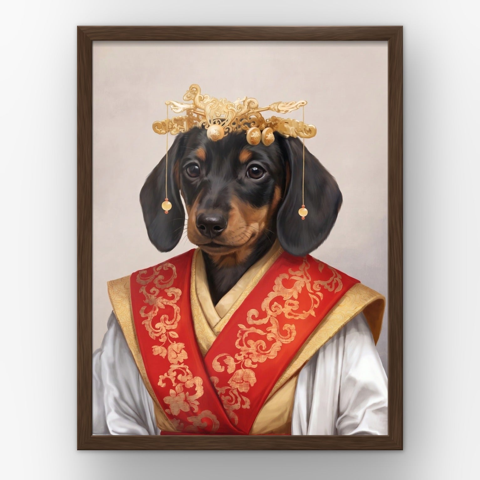 The Asian Empress custom pet poster in a walnut frame