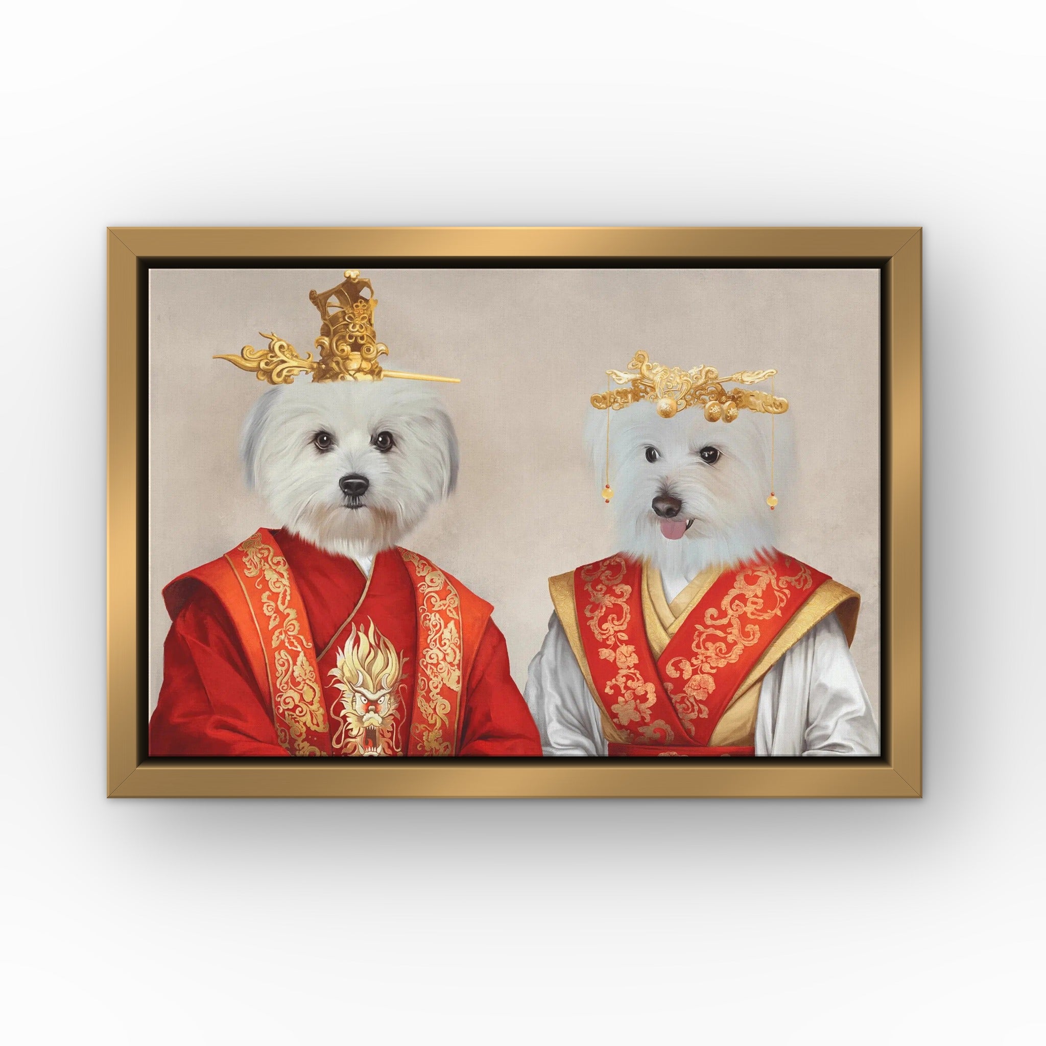 The Asian Rulers custom pet canvas in a gold floating frame
