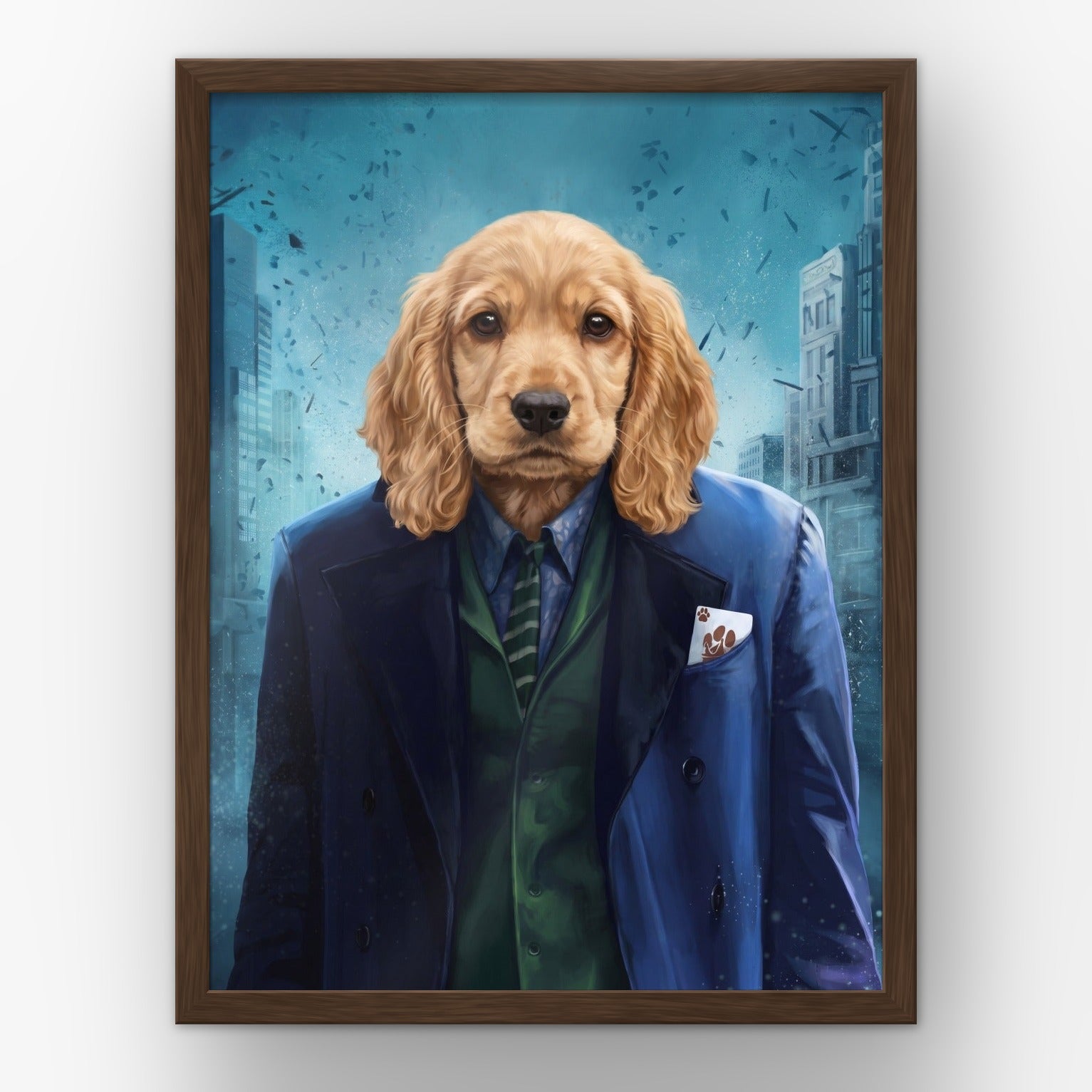 The Bad Guy custom pet poster in a walnut frame