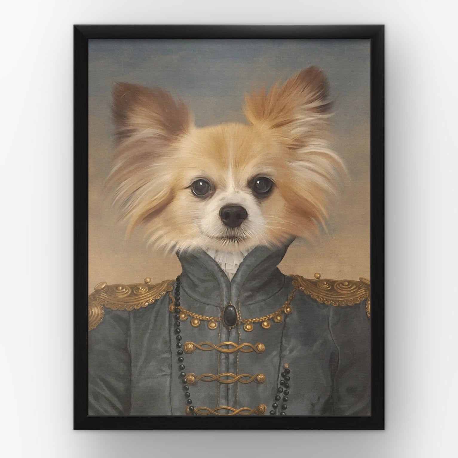 The Baroness custom pet poster in a black frame