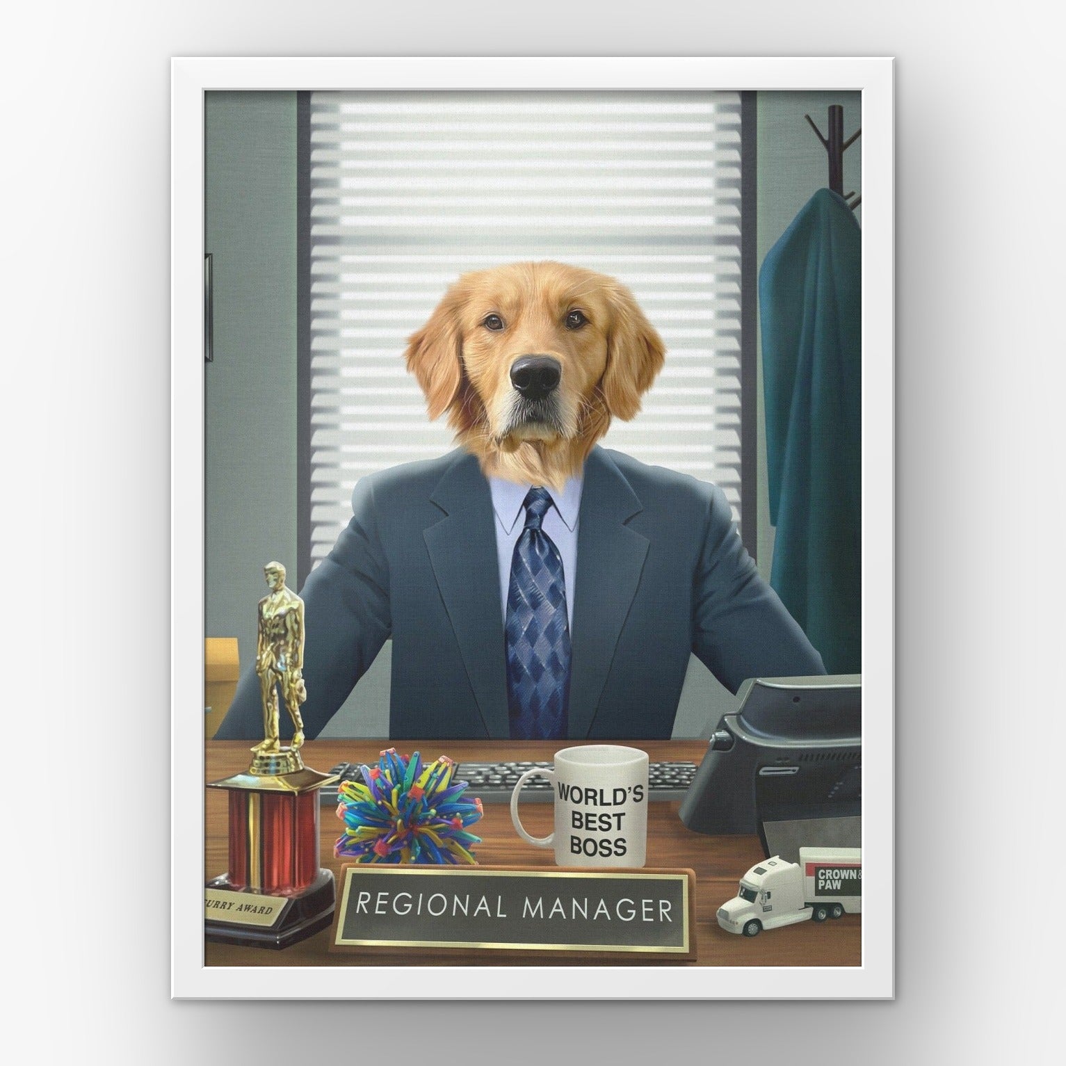 The Best Boss custom pet poster in a white frame
