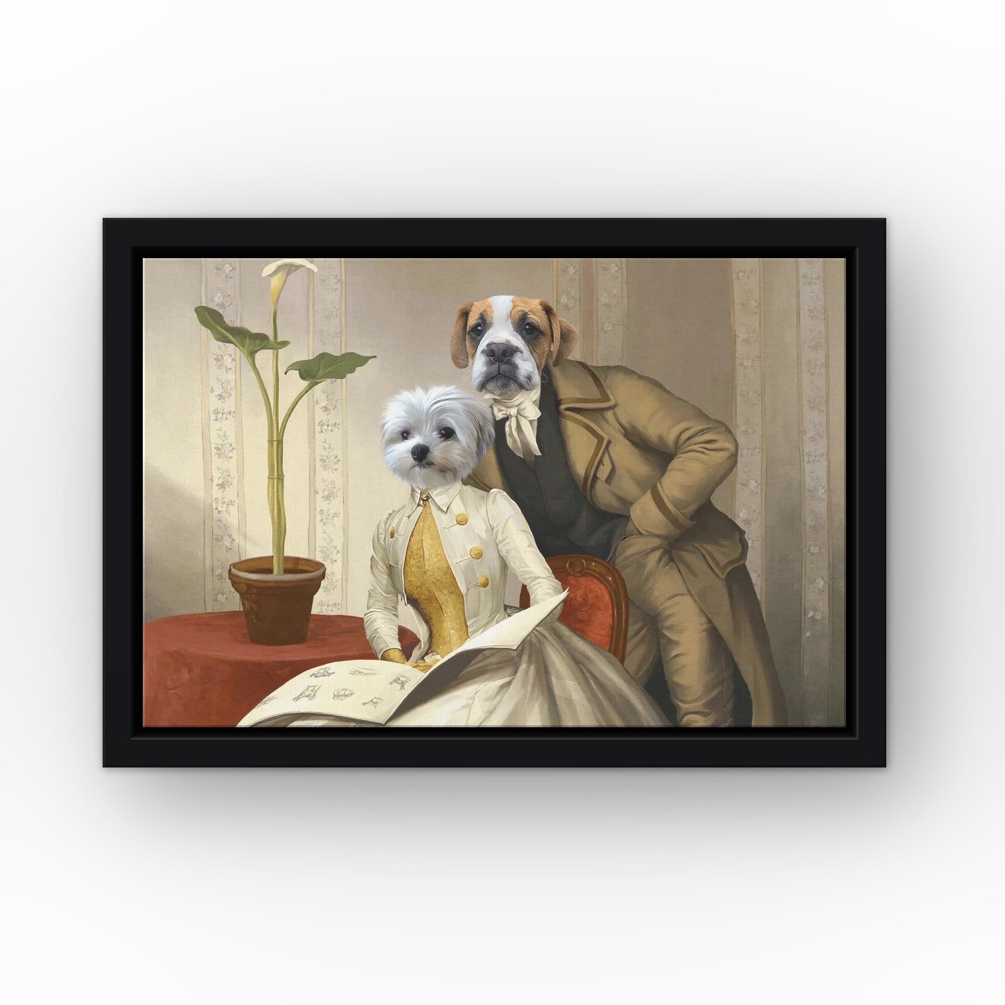 The Betrothed custom pet canvas in a black floating frame