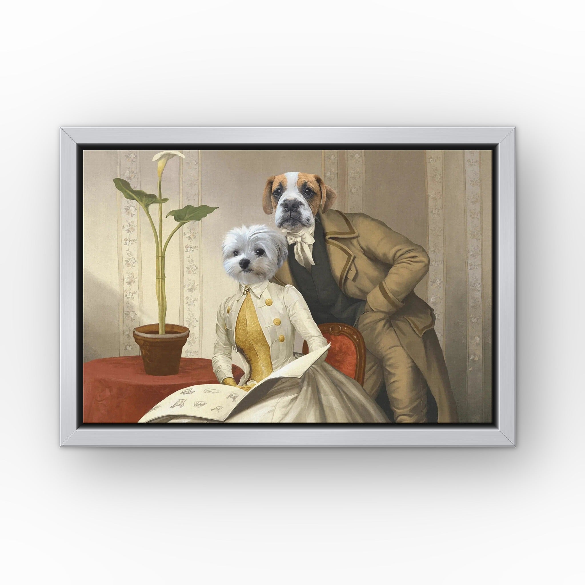 The Betrothed custom pet canvas in a silver floating frame