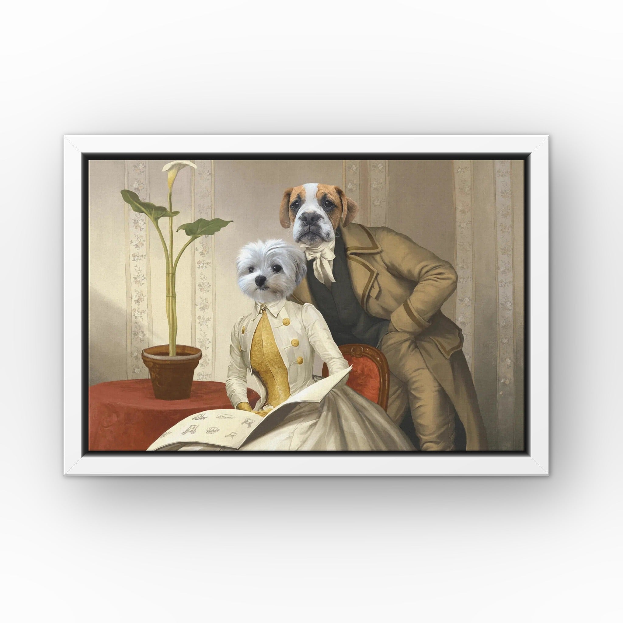 The Betrothed custom pet canvas in a white floating frame