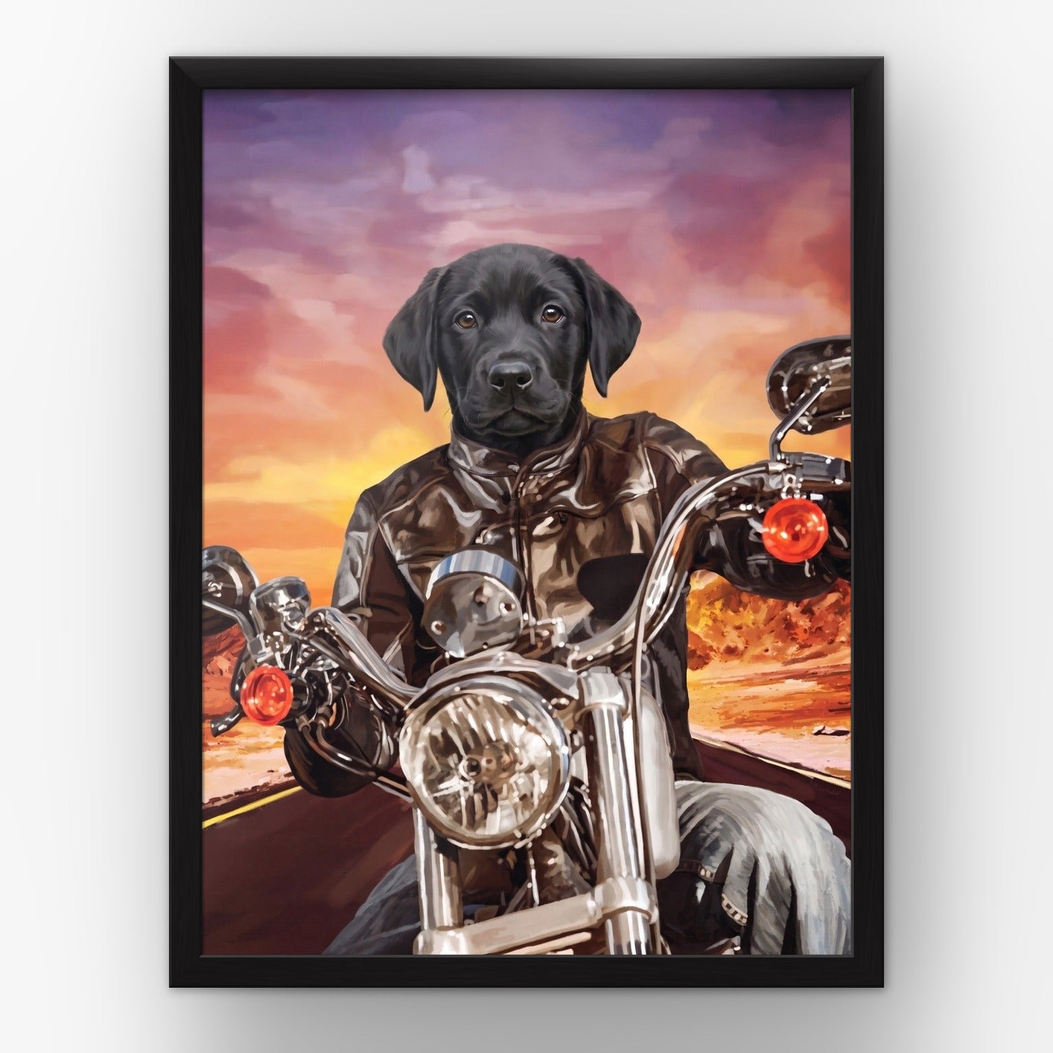 The Biker custom pet poster in a black frame