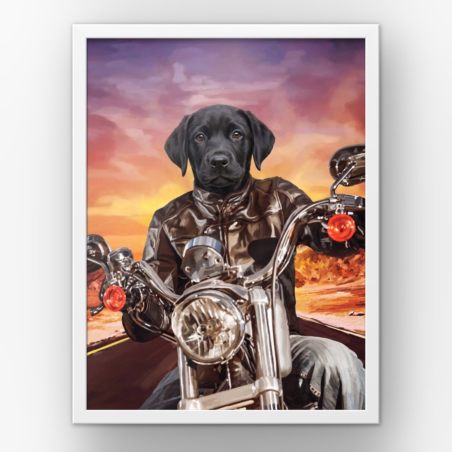 The Biker custom pet poster in a white frame