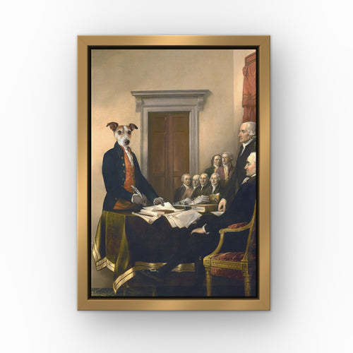 The Birth of a Nation custom pet canvas in a gold floating frame