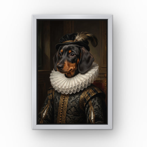 The Chief custom pet canvas in a silver floating frame