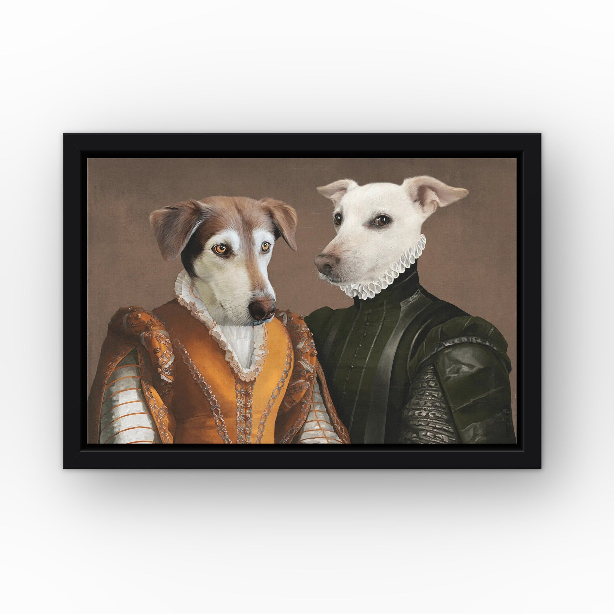 The Classy Couple custom pet canvas in a black floating frame