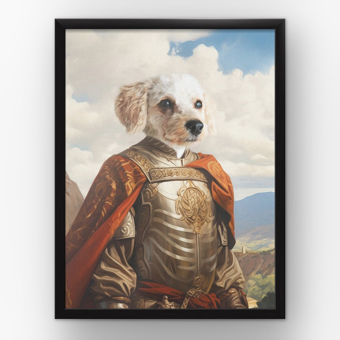 The Conquistador custom pet poster in a black frame