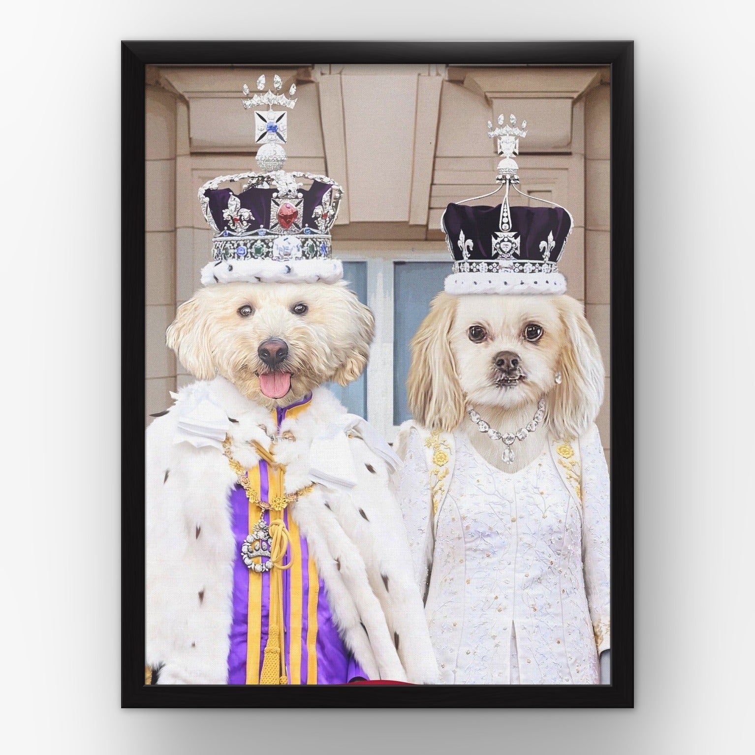 The Coronation Couple custom pet poster in a black frame