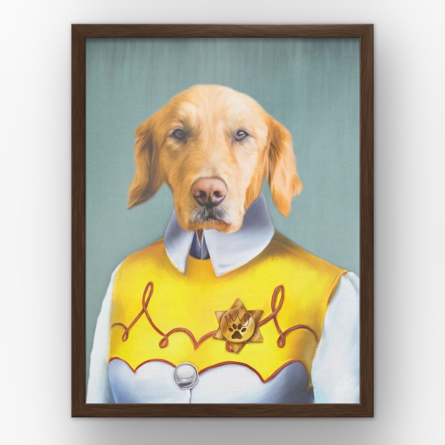 The Cowgirl custom pet poster in a walnut frame