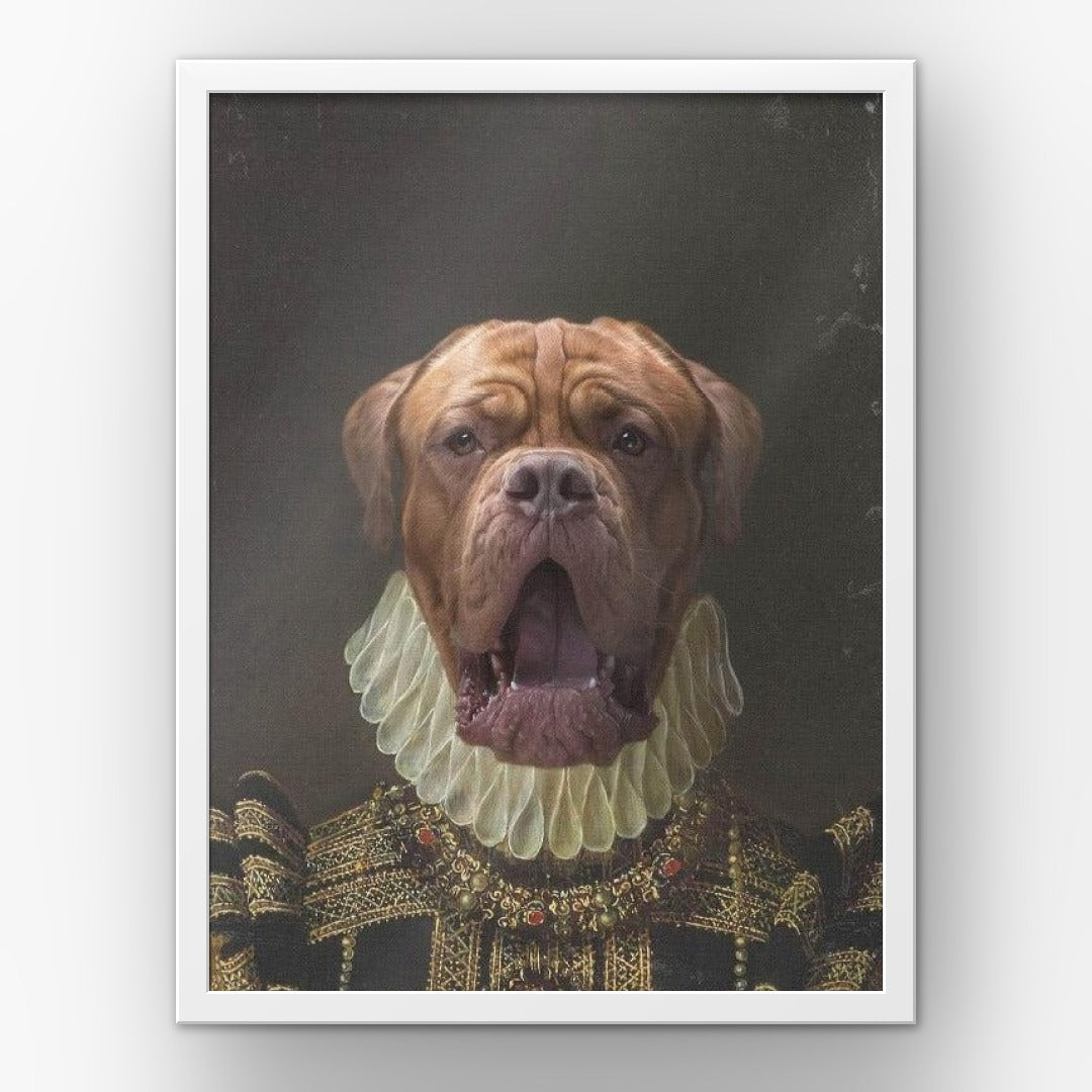 The Dame custom pet poster in a white frame