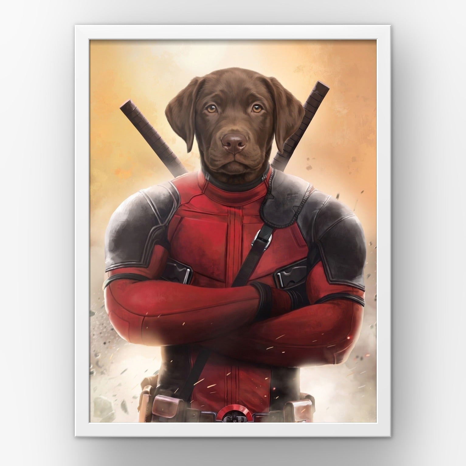 The Deadpawl custom pet poster in a white frame