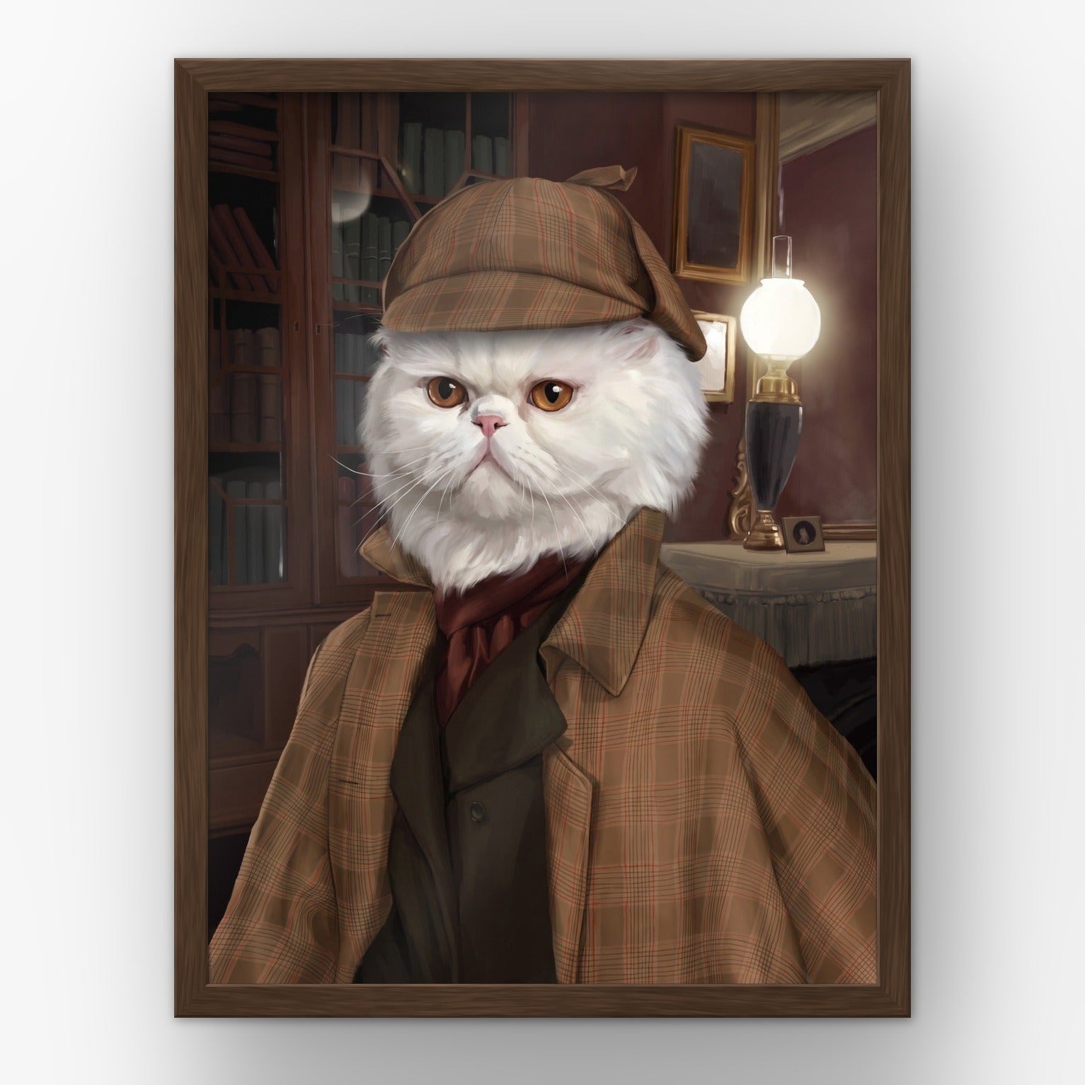The Detective custom pet poster in a walnut frame