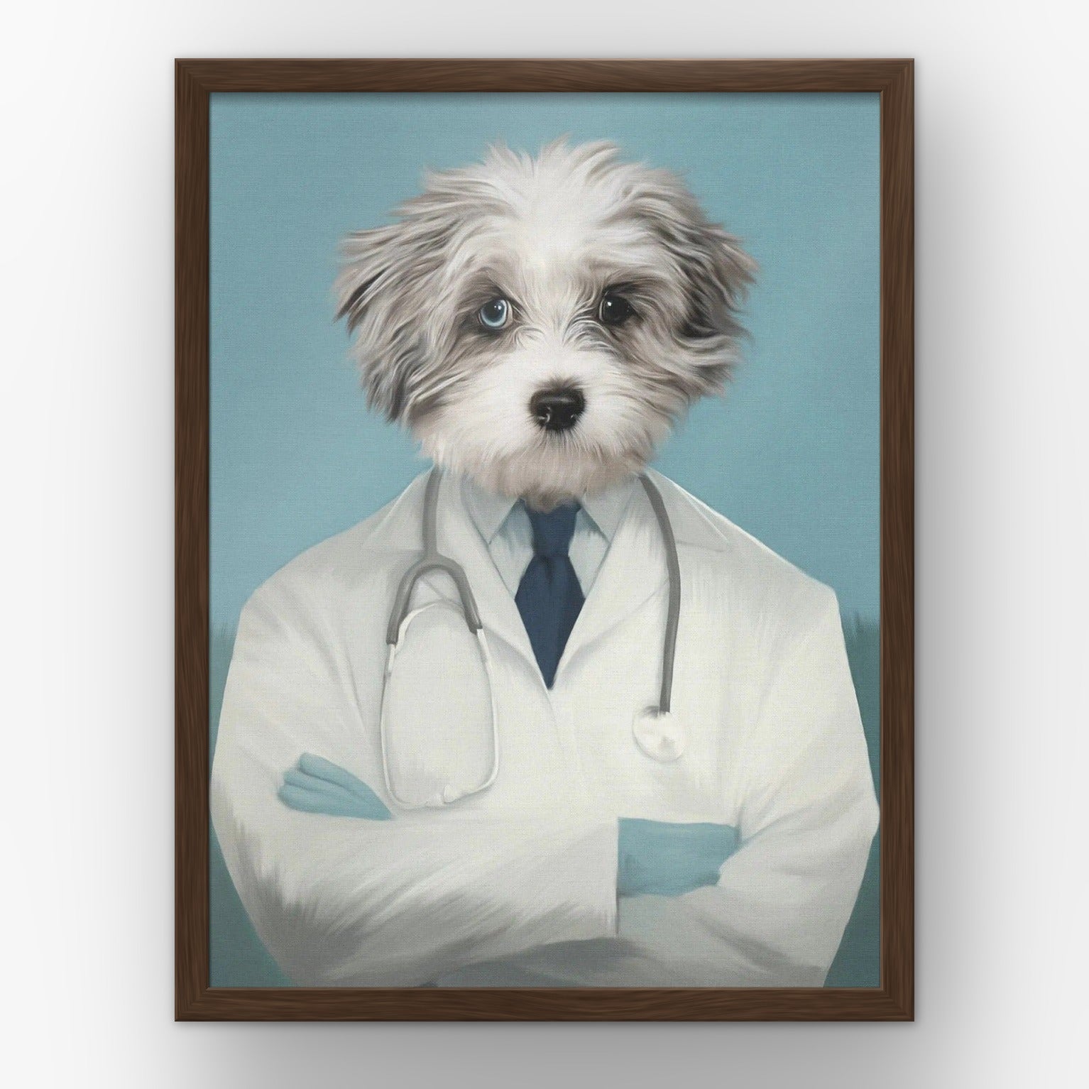 The Doctor custom pet poster in a walnut frame