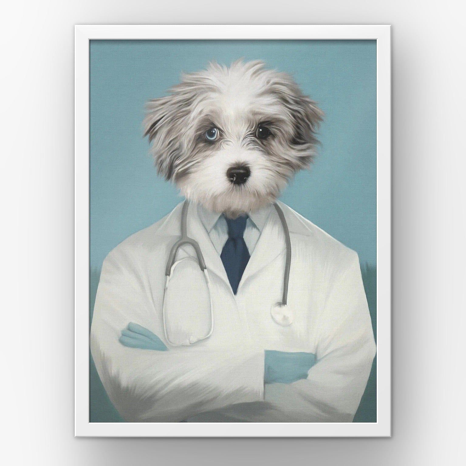 The Doctor custom pet poster in a white frame