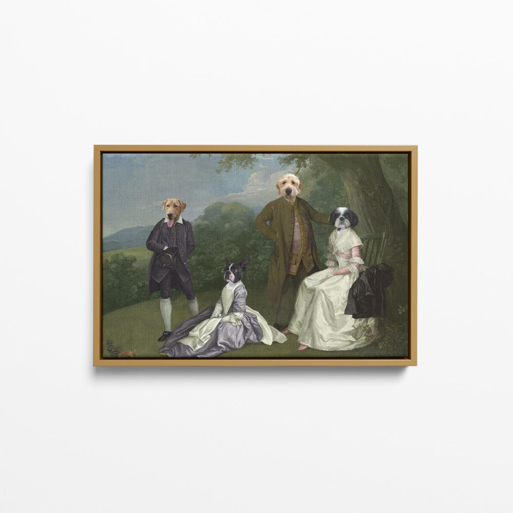The Family Picnic (Four Pets) - Custom Pet Canvas