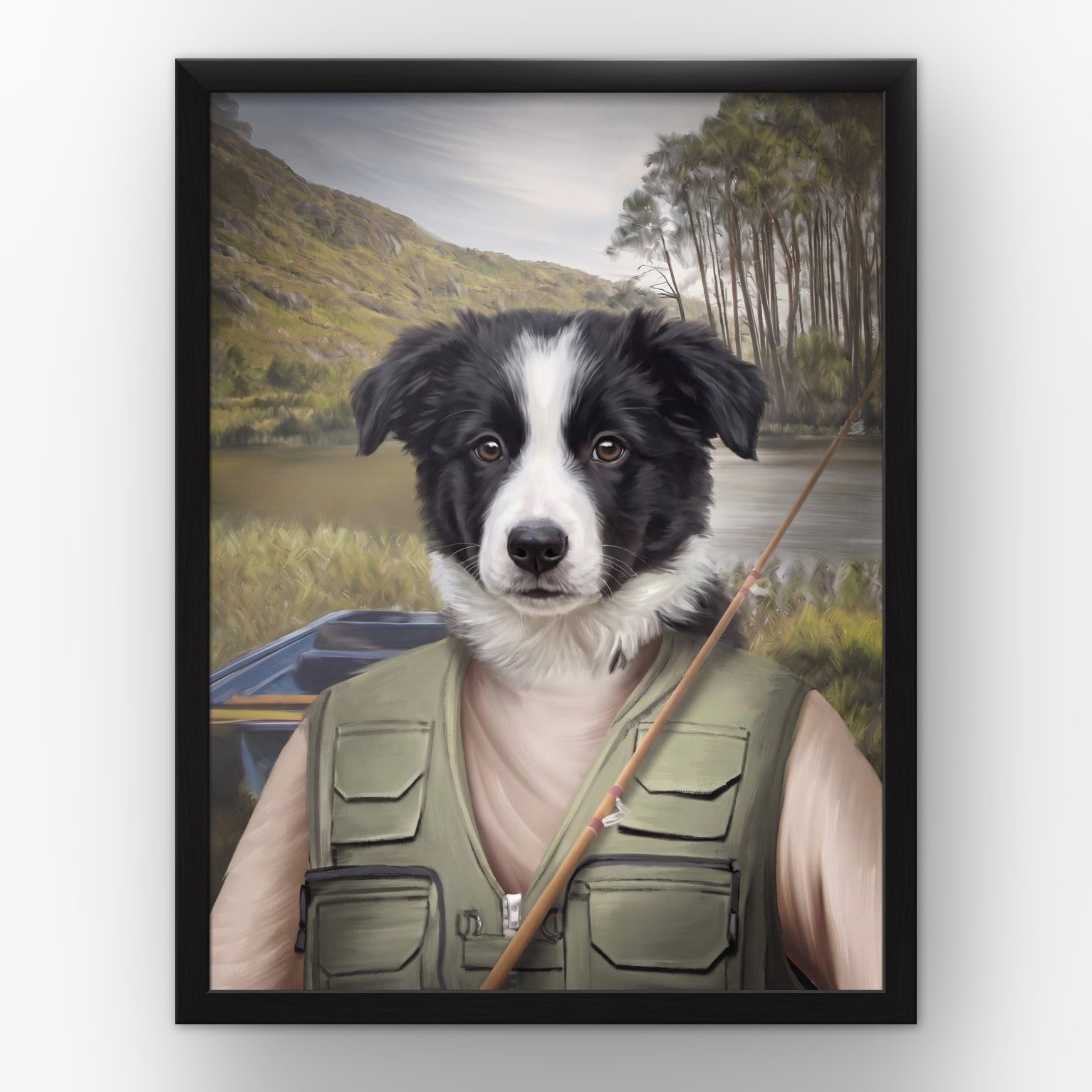The Fisherman custom pet poster in a black frame