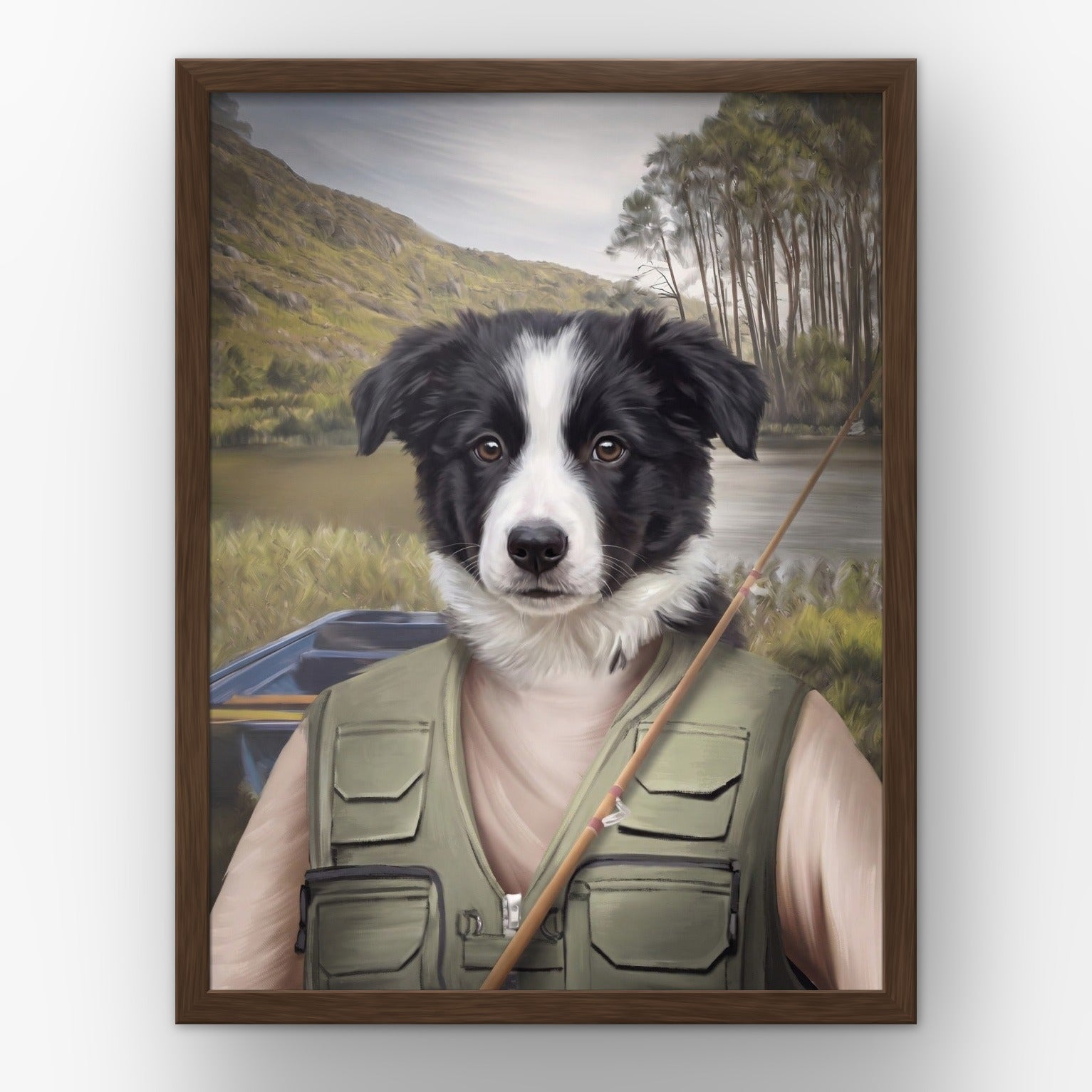 The Fisherman custom pet poster in a walnut frame