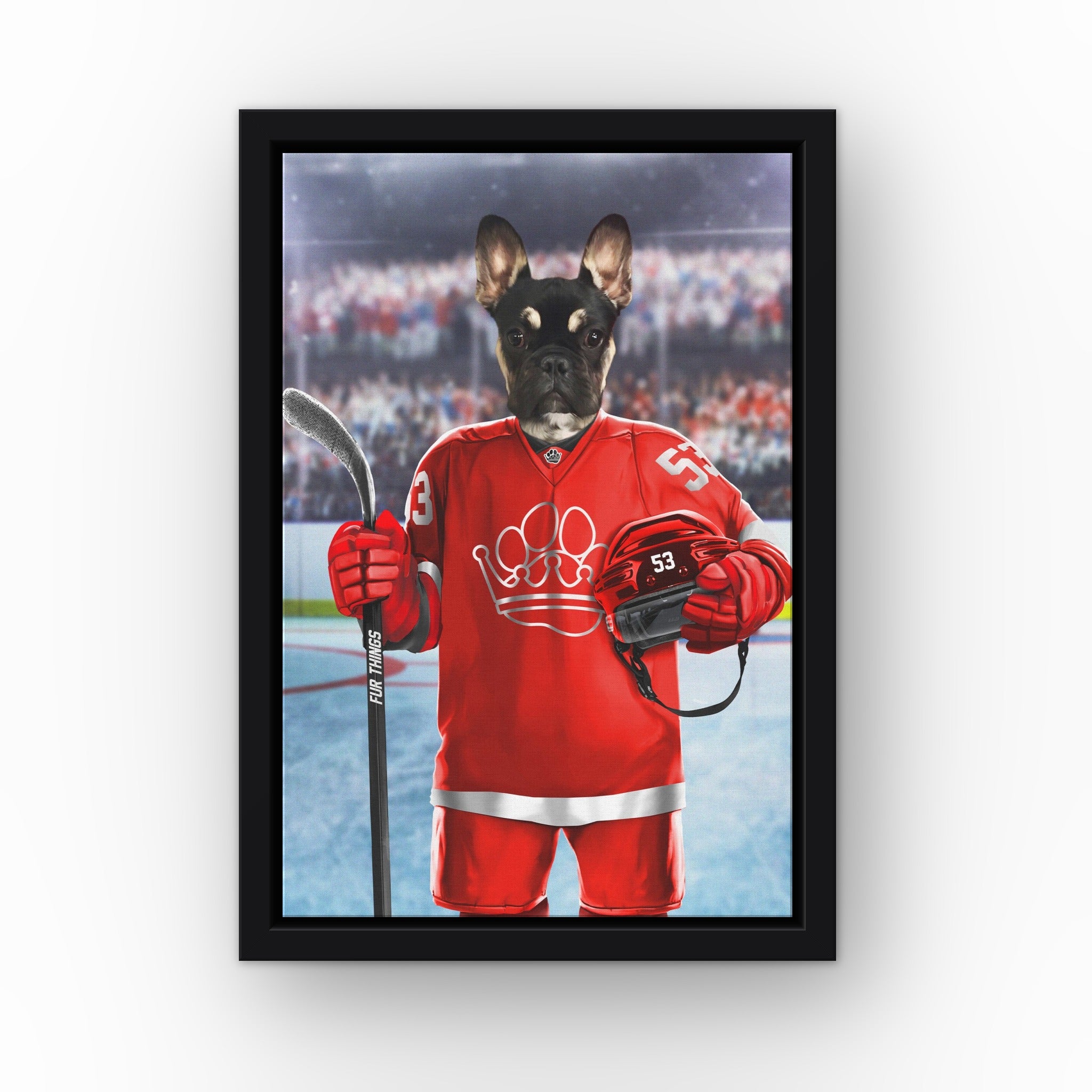 The Fur Things custom pet canvas in a black floating frame