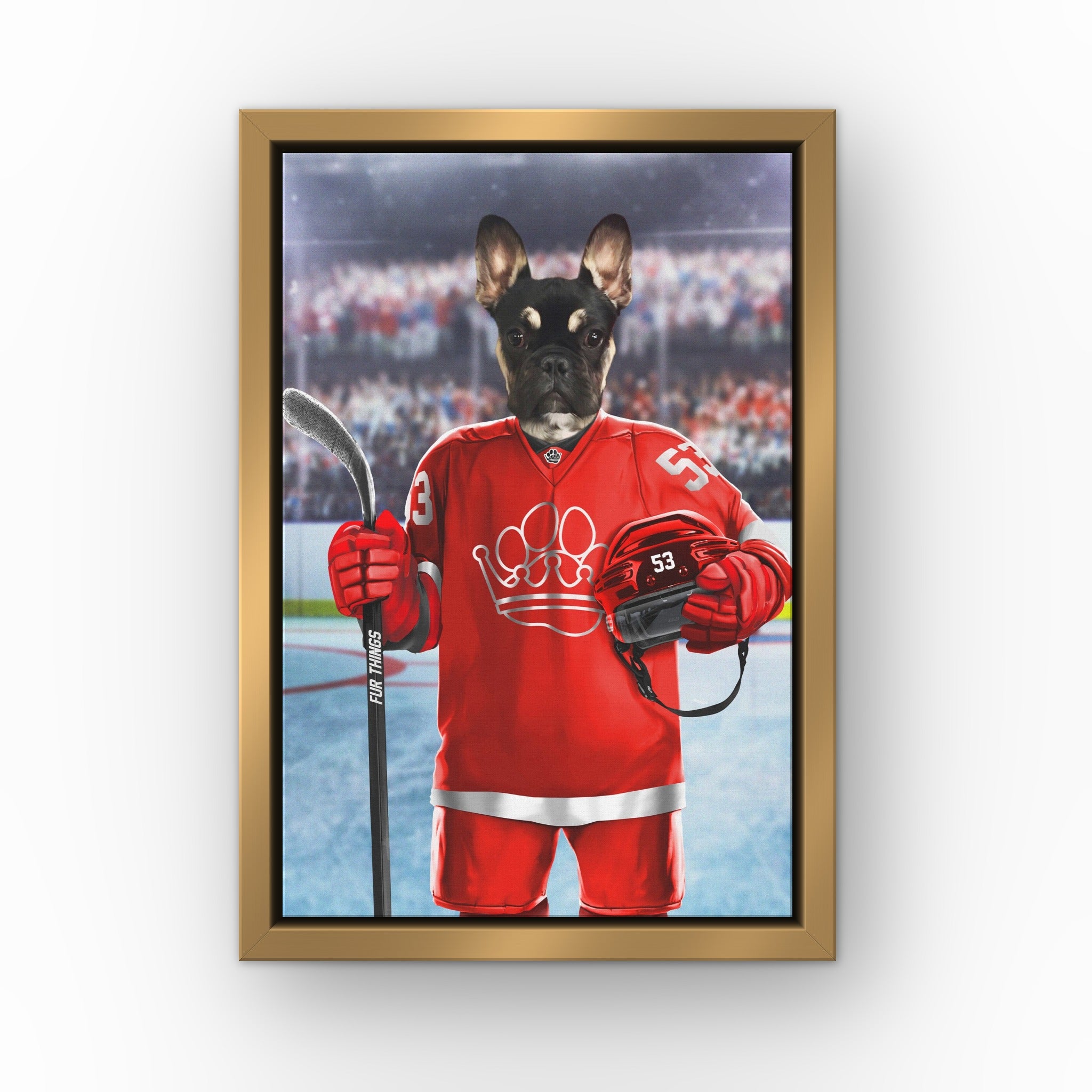 The Fur Things custom pet canvas in a gold floating frame