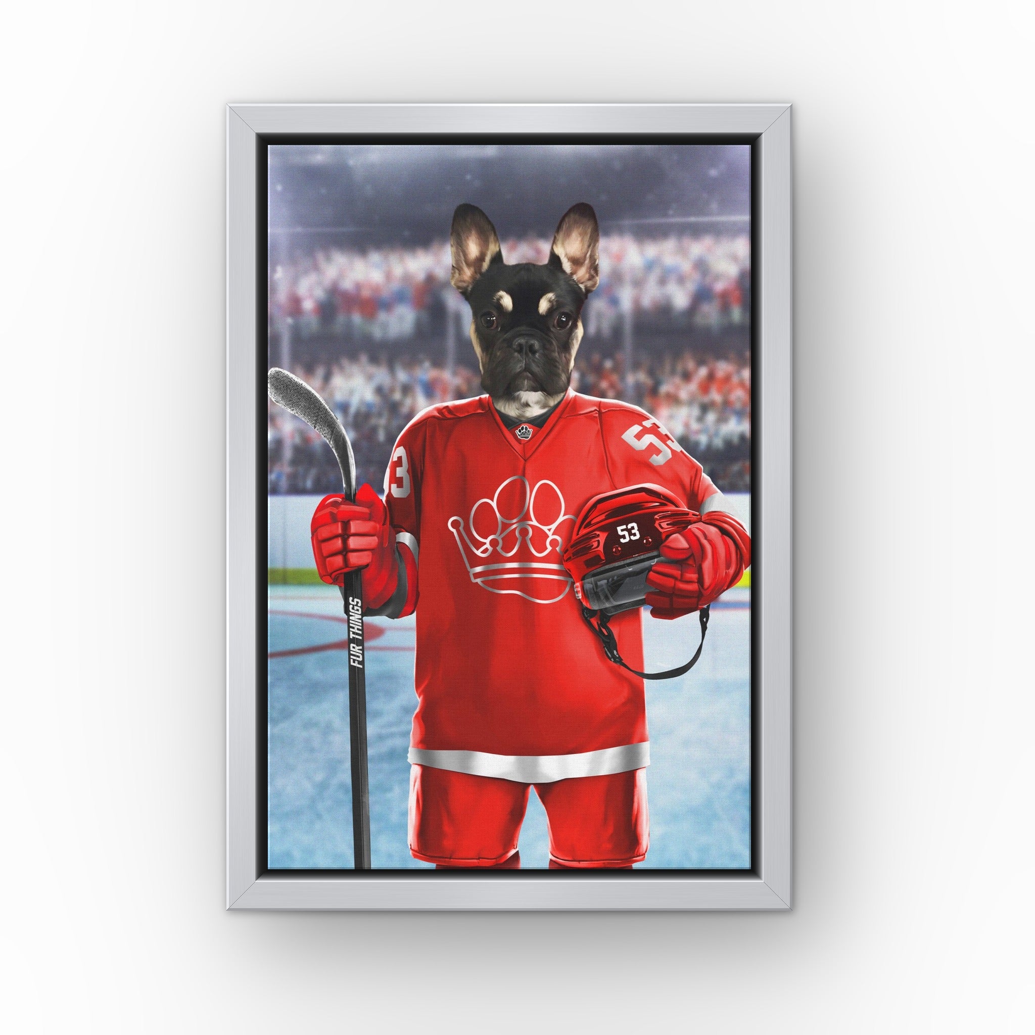 The Fur Things custom pet canvas in a silver floating frame