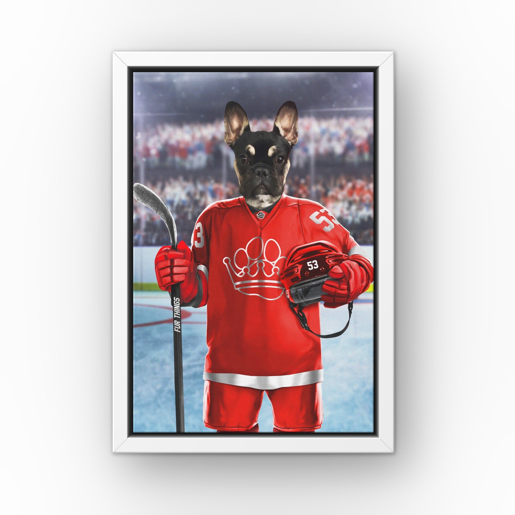 The Fur Things custom pet canvas in a white floating frame
