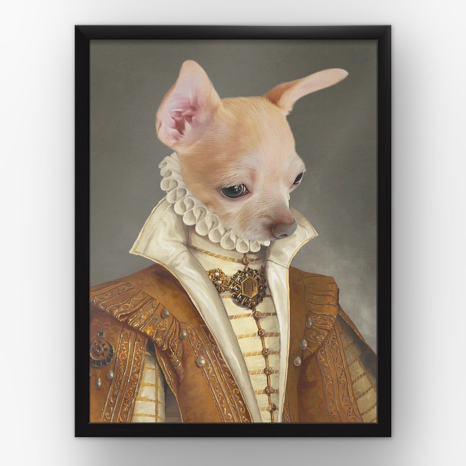 The Golden Princess custom pet poster in a black frame