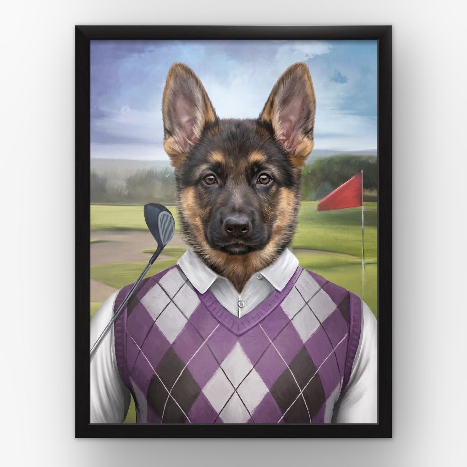 The Golfer custom pet poster in a black frame