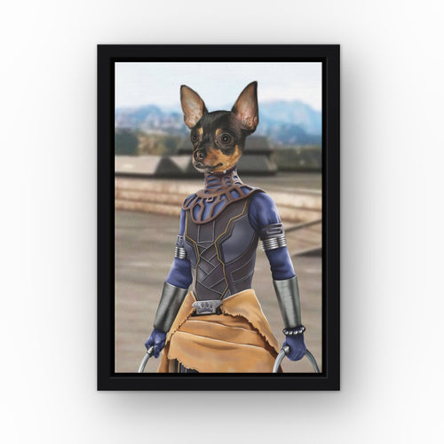 The Hero Sister custom pet canvas in a black floating frame