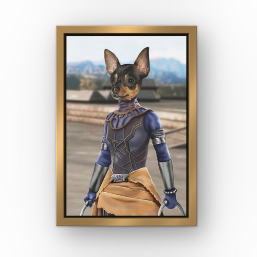 The Hero Sister custom pet canvas in a gold floating frame