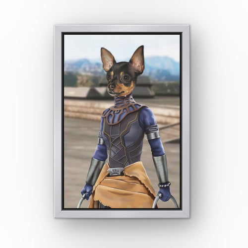 The Hero Sister custom pet canvas in a silver floating frame