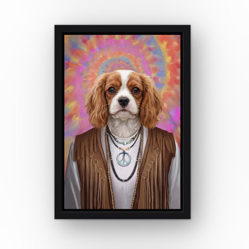 The Hippie custom pet canvas in a black floating frame