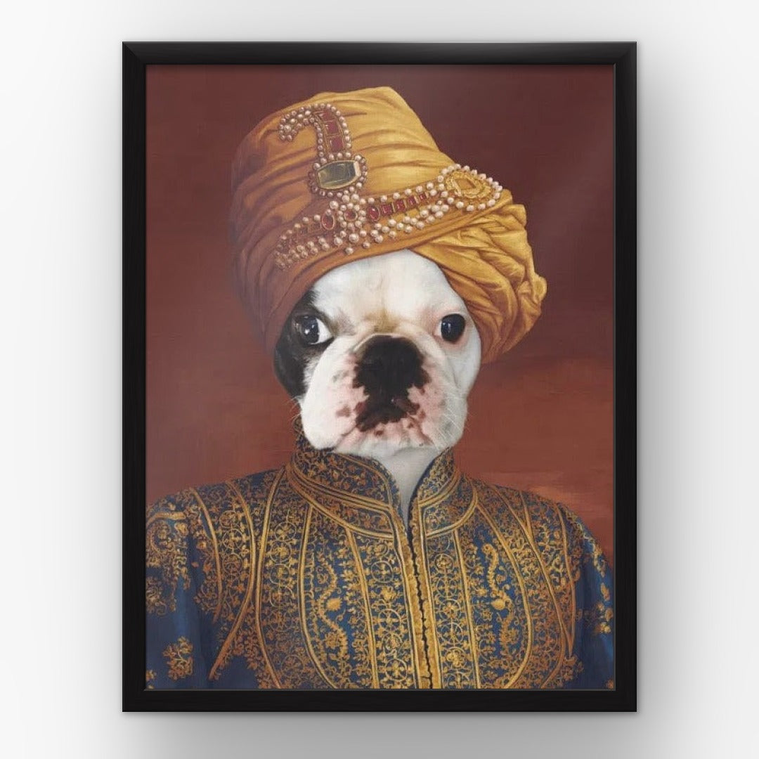 The Indian Raja custom pet poster in a black frame