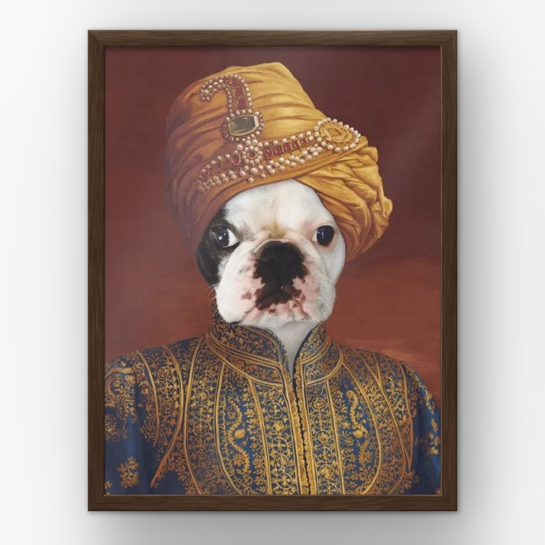 The Indian Raja custom pet poster in a walnut frame