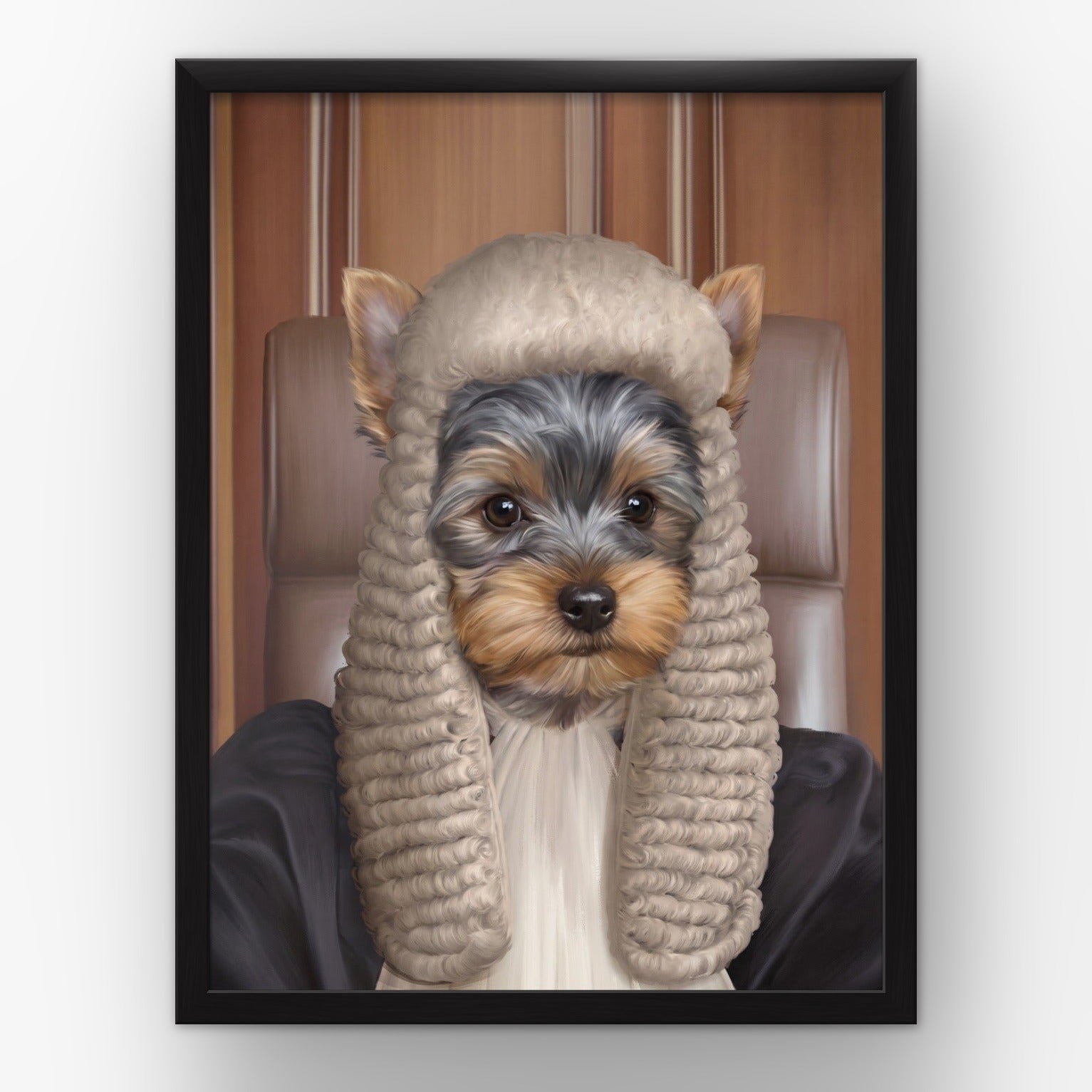 The Judge custom pet poster in a black frame
