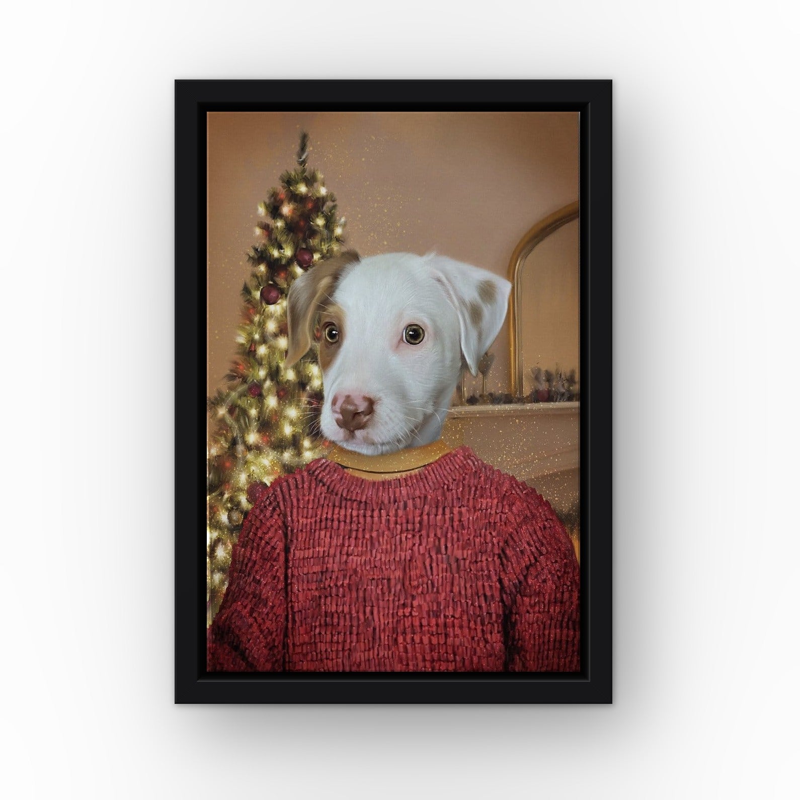 The Kevin custom pet canvas in a black floating frame